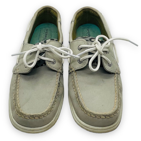 🍀SPERRY Women’s Gray Leopard Lace Up Moc Toe Boat Shoes Slip On Loafers Size 7M - Picture 8 of 11